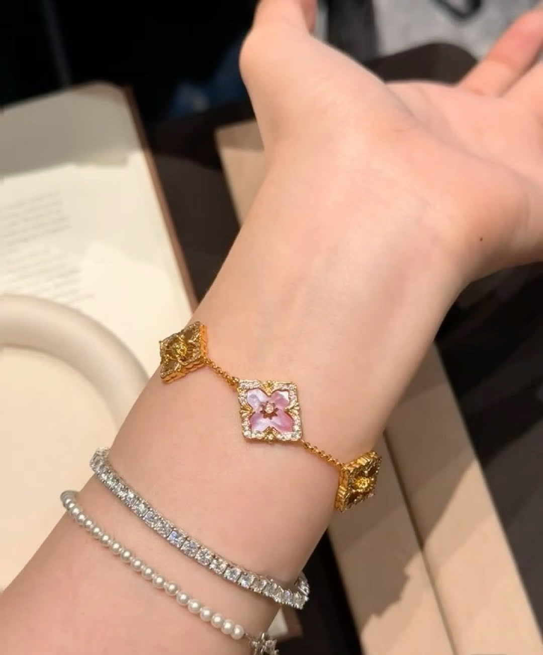 Buccellati Van Cleef & Arpels Alhambra Pink Enamel Bracelet